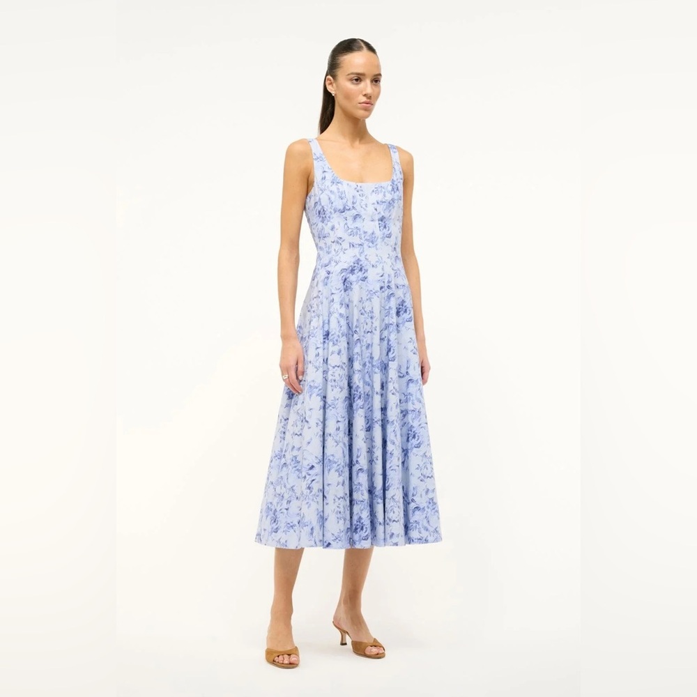Staud Wells Dress, size 2, NWT, periwinkle sketchbook floral